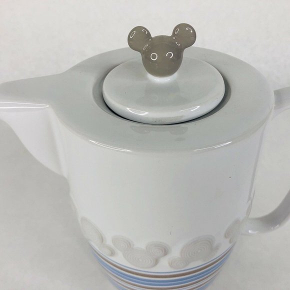 Walt Disney World Mickey Mouse Teapot Blue Brown Stripe White Thailand Unused - Picture 2 of 12